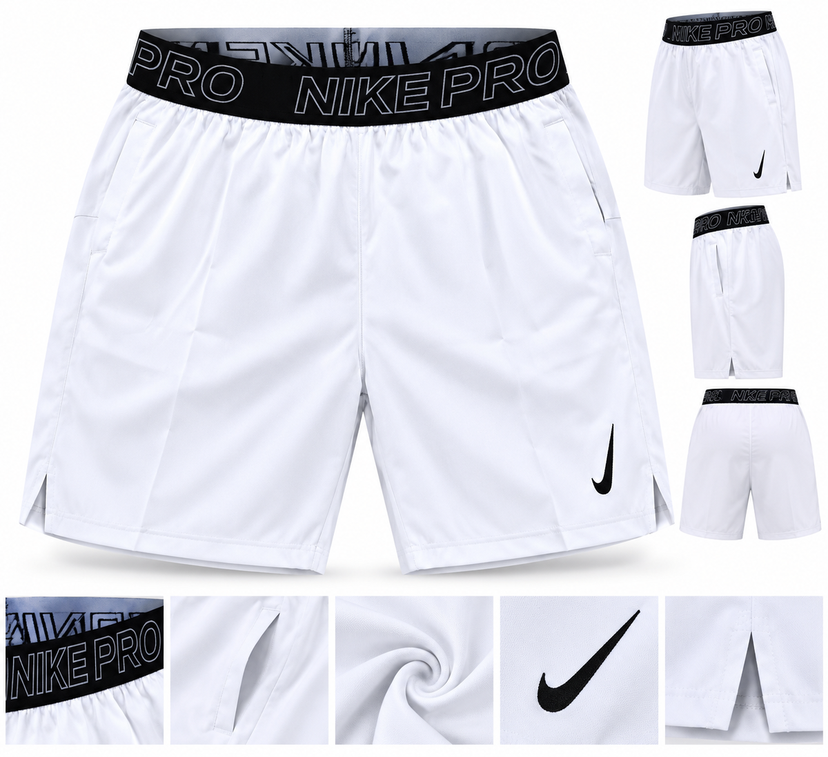 Short de sport homme Nike Pro – Bleu marine et blanc, avec poches zippées