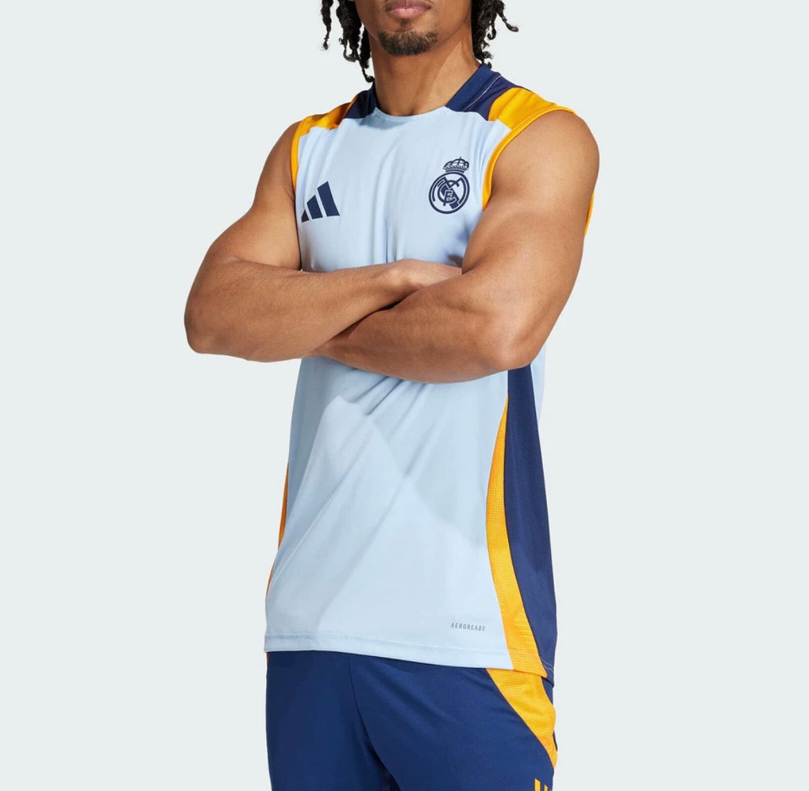 Maillot d’entraînement Real Madrid Adidas bleu et or homme – sans manches