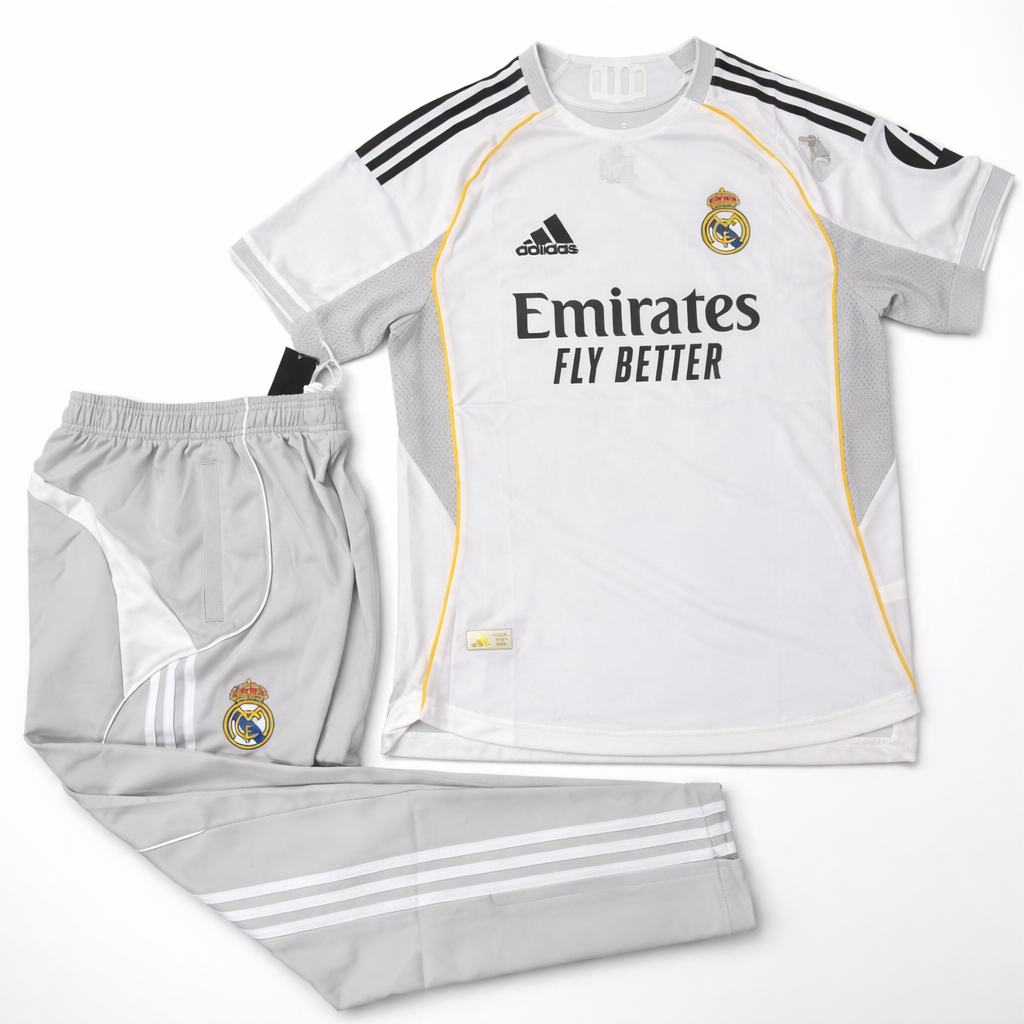 Ensemble Survêtement + Maillot Real Madrid Blanc 2025-2026 – Édition Fans