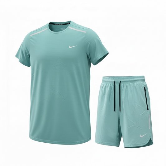 Ensemble Sport Homme Nike – T-shirt + Short Running Léger et Respirant Vert