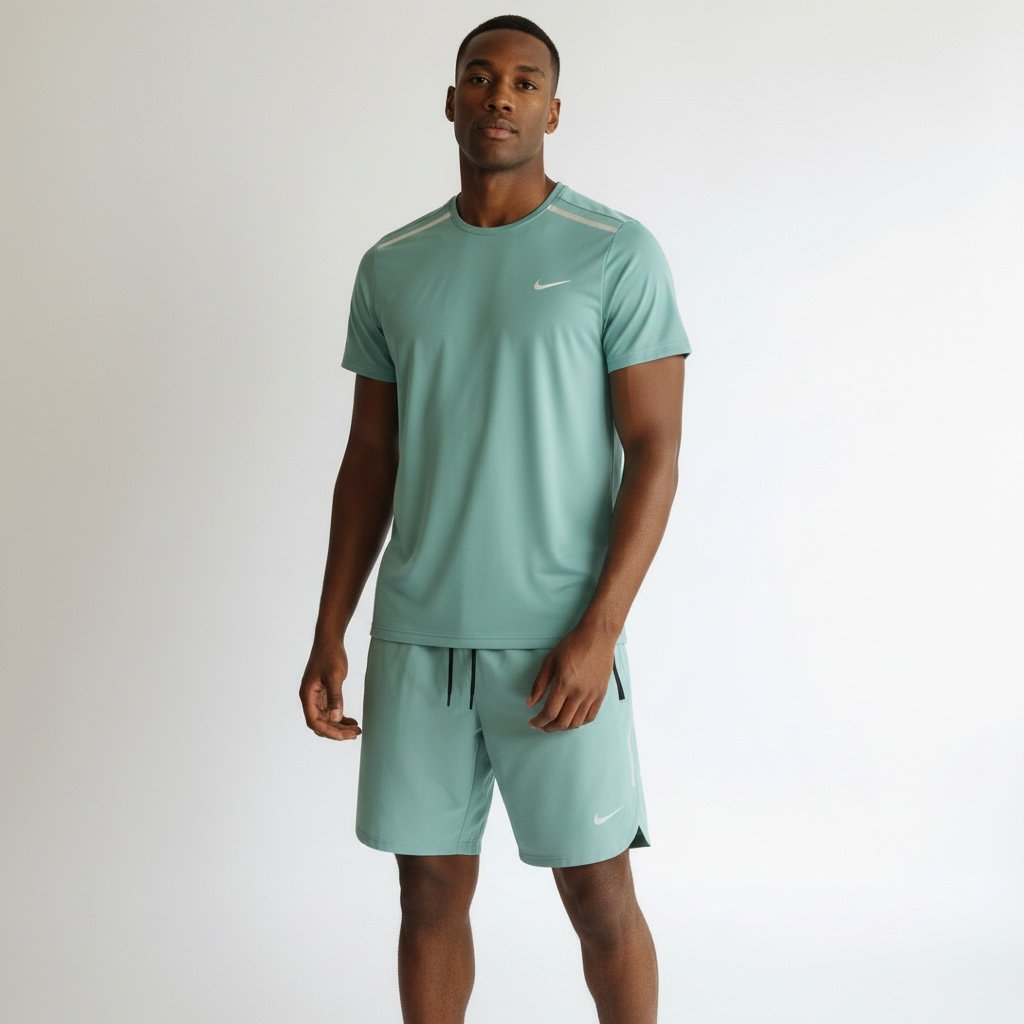 Ensemble Sport Homme Nike – T-shirt + Short Running Léger et Respirant Vert