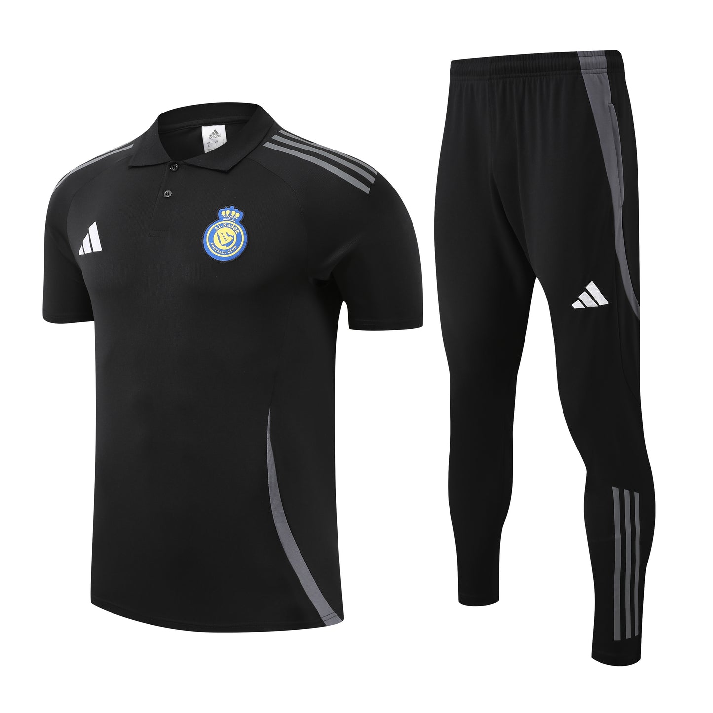 Survêtement Al Nassr Blanc Noir 2025 – Polo + Pantalon Homme Adidas