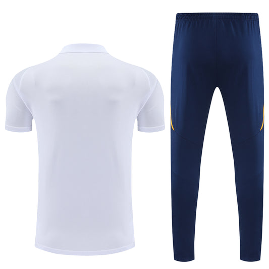 Survêtement Real Madrid Blanc Bleu 2025 – Polo + Pantalon Homme Adidas