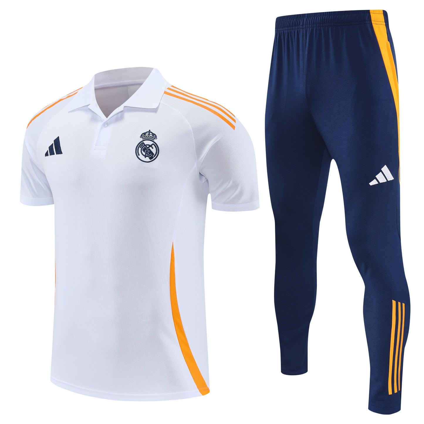 Survêtement Real Madrid Blanc Bleu 2025 – Polo + Pantalon Homme Adidas