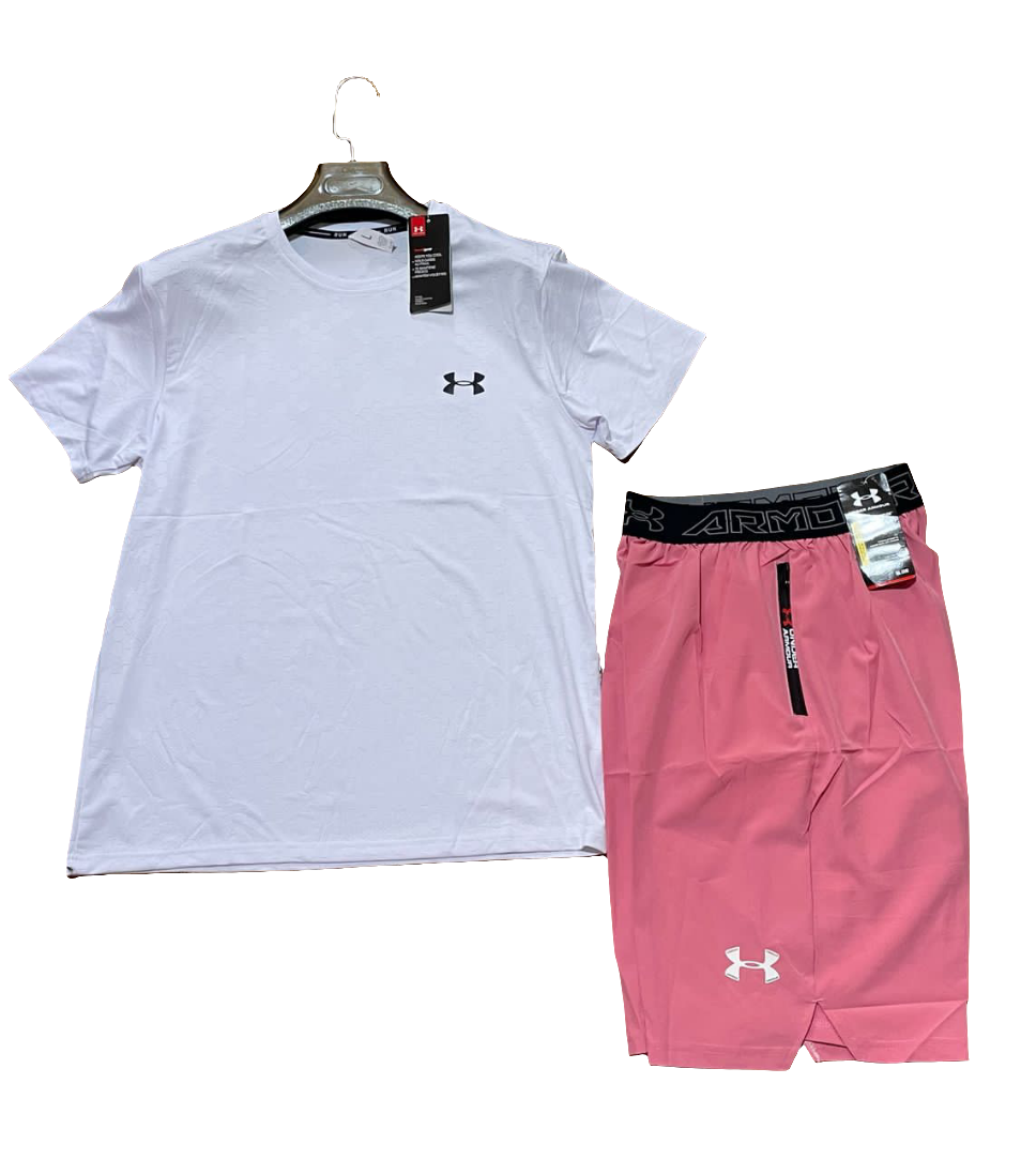 Ensemble de sport homme Under Armour - T-shirt vert + short blanc