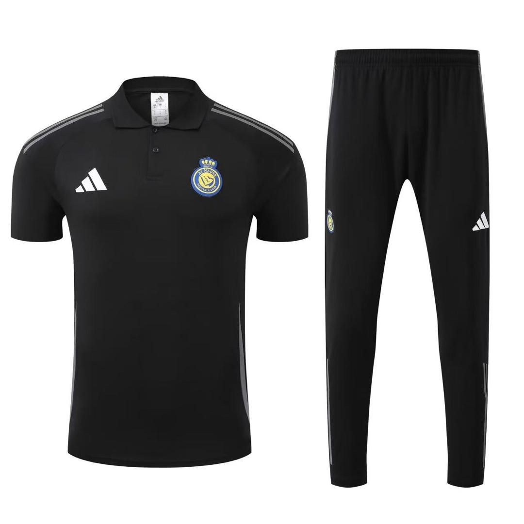 Survêtement Al Nassr Blanc Noir 2025 – Polo + Pantalon Homme Adidas