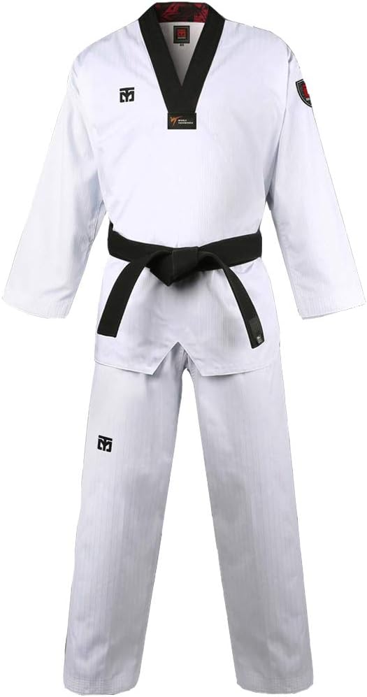 Dobok Taekwondo WT col noir – Ensemble avec ceinture blanche