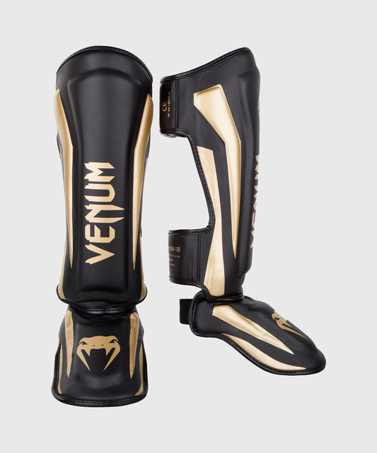 Protège-tibias Venum Elite – Noir/Or, MMA & Muay Thai
