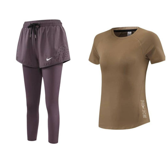 Ensemble de sport femme Nike – Legging, short et t-shirt noir