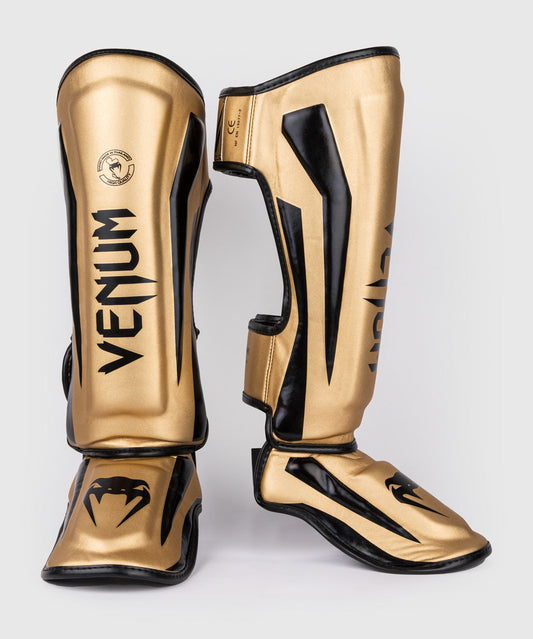 Protège-tibias Venum Elite – Noir/Or, MMA & Muay Thai