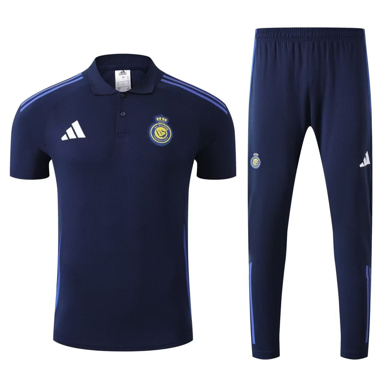 Survêtement Al Nassr Blanc Noir 2025 – Polo + Pantalon Homme Adidas