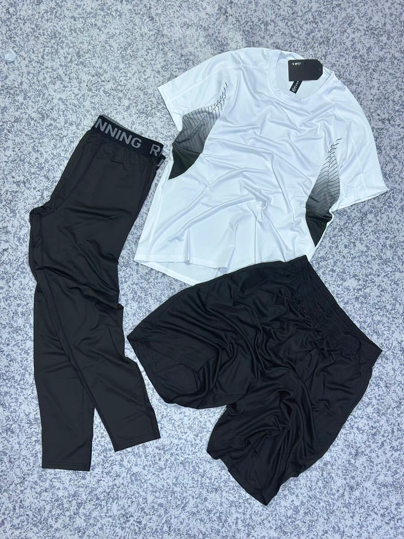 Ensemble de sport 3 pièces RUNNING – T-shirt, short et legging de sport