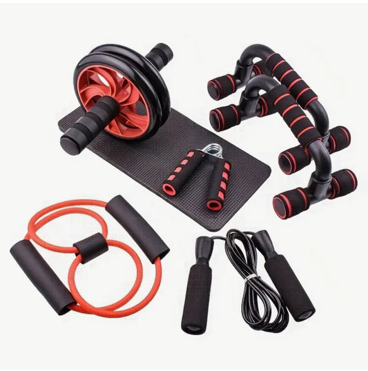Kit d’Entraînement Fitness 6 en 1 – Ab Wheel, Corde, Poignées & Plus