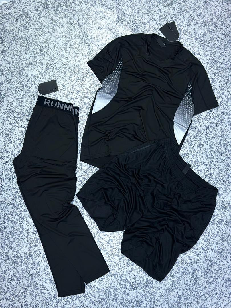 Ensemble de sport 3 pièces RUNNING – T-shirt, short et legging de sport