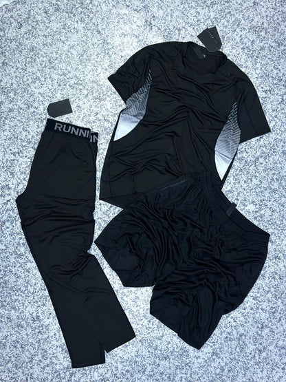Ensemble de sport 3 pièces RUNNING – T-shirt, short et legging de sport