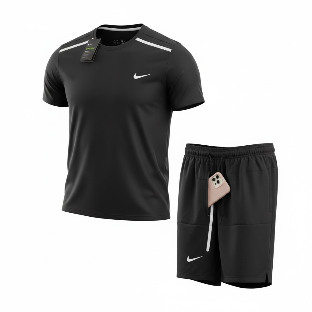 Ensemble Sport Homme Nike – T-shirt + Short Running Léger et Respirant Vert