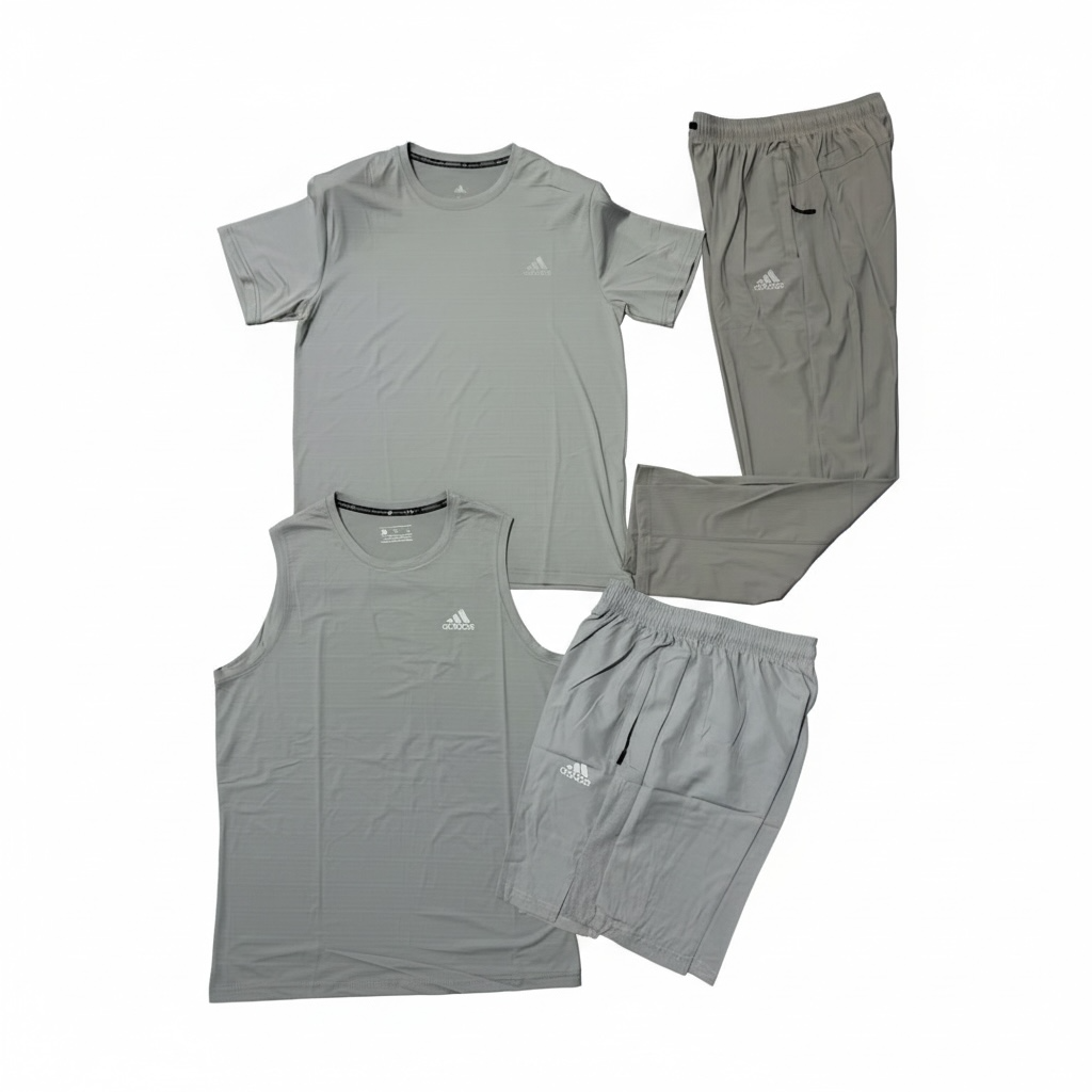 Ensemble Sport Homme 4 Pièces – T-shirt, Débardeur, Short & Pantalon – Léger & Confort Premium