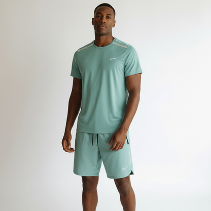 Ensemble Sport Homme Nike – T-shirt + Short Running Léger et Respirant Vert