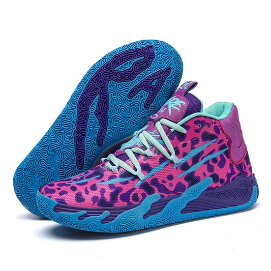 Baskets Montantes Léopard Rose Bleu – Style Sport Coloré