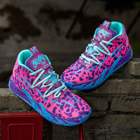 Baskets Montantes Léopard Rose Bleu – Style Sport Coloré