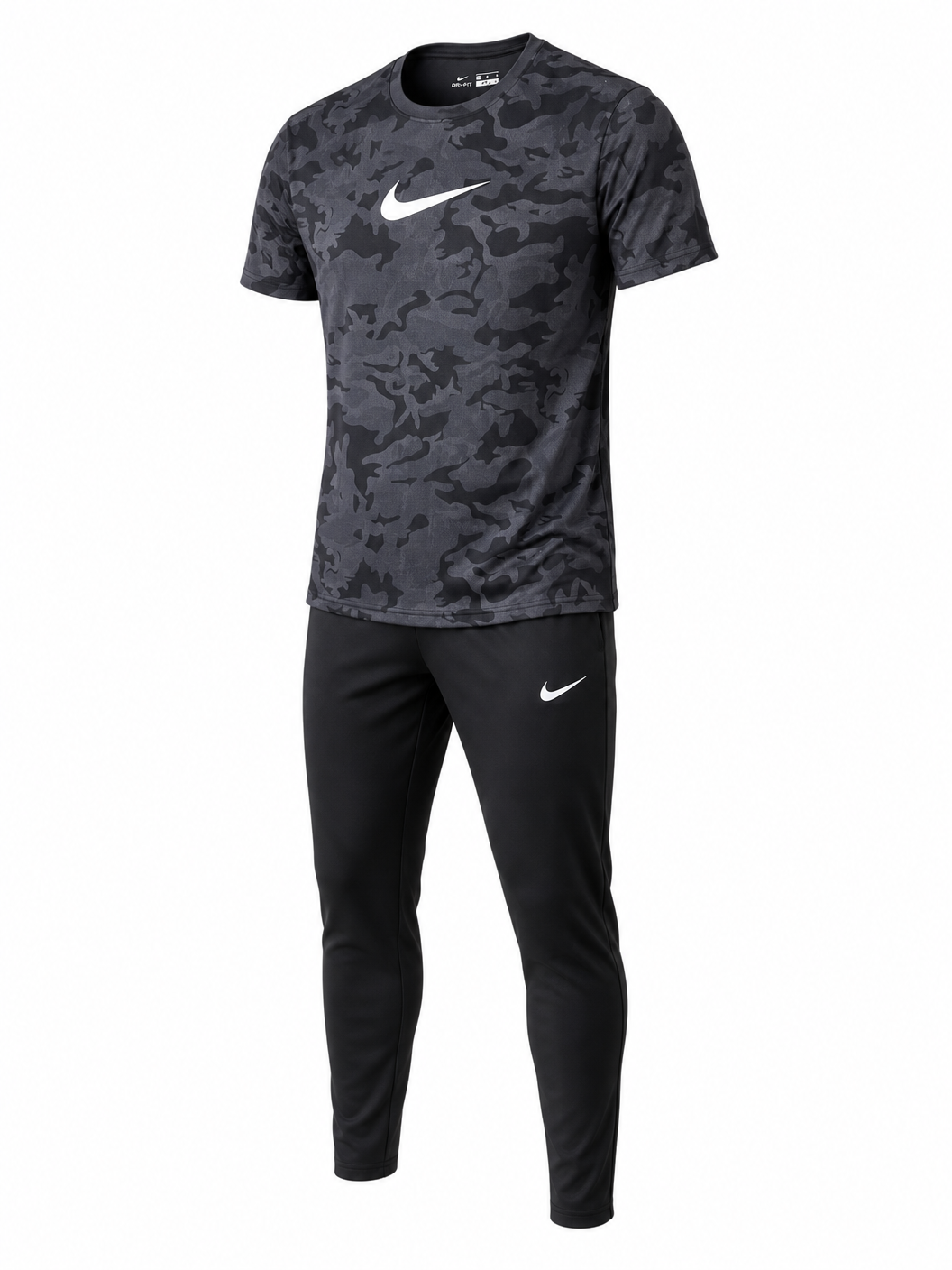 Ensemble Sport Nike Homme Camo Gris & Noir – T-shirt + Pantalon + Casquette Nike