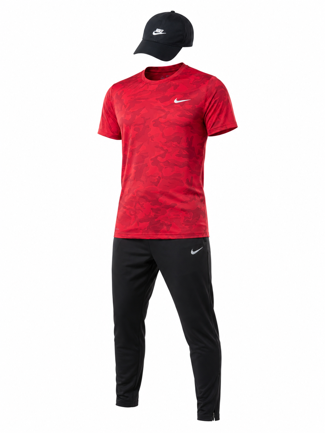 Ensemble Sport Nike Homme Camo Gris & Noir – T-shirt + Pantalon + Casquette Nike