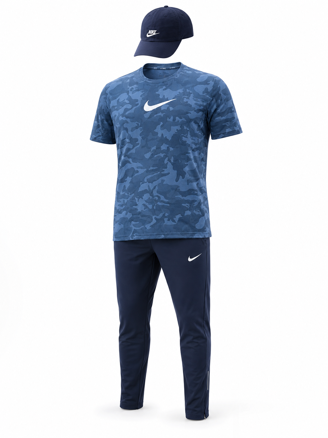 Ensemble Sport Nike Homme Camo Gris & Noir – T-shirt + Pantalon + Casquette Nike