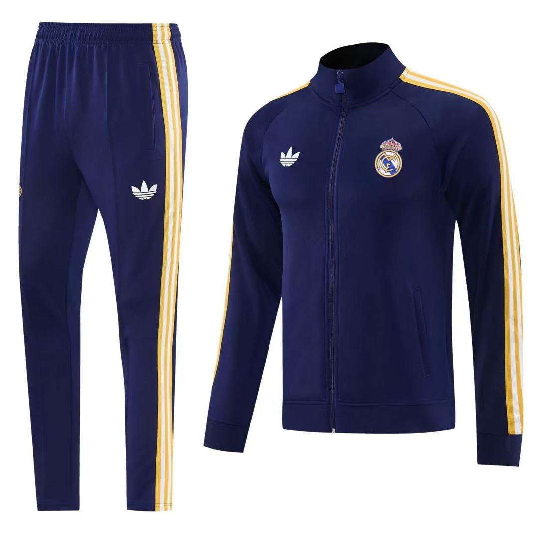 Ensemble survêtement Real Madrid bleu marine et jaune – Veste zippée + pantalon