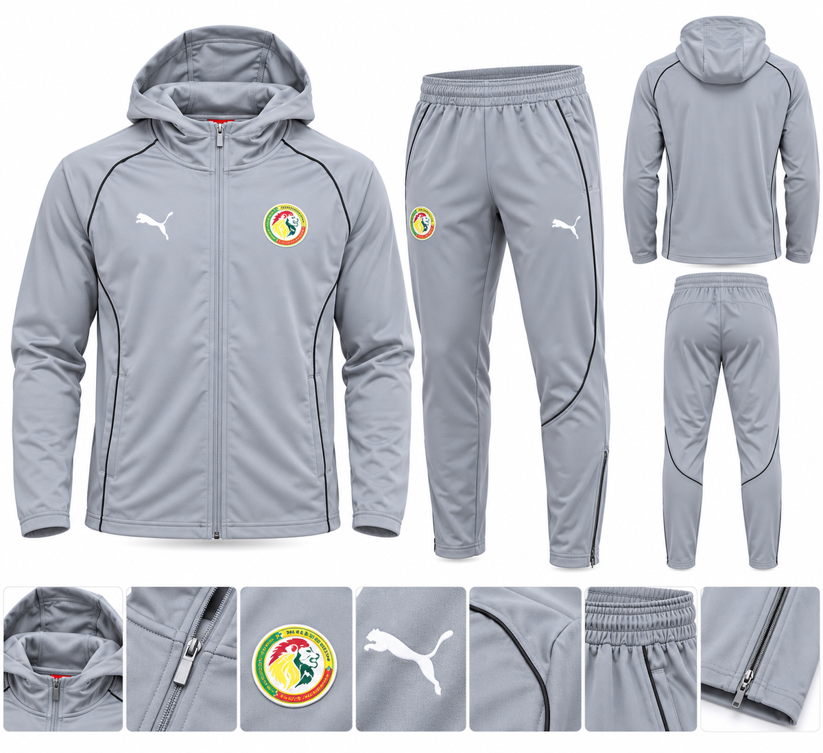 Ensemble Survêtement Sénégal Homme Gris – Veste à Capuche et Pantalon de Sport