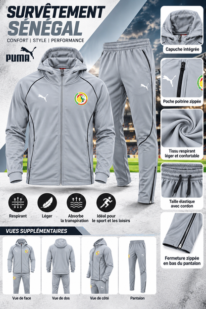 Ensemble Survêtement Sénégal Homme Gris – Veste à Capuche et Pantalon de Sport