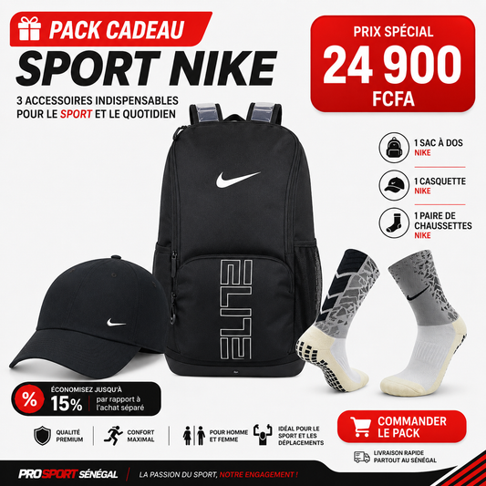 Pack Cadeau Sport Nike – Sac à dos, Casquette et Chaussettes | Pro Sport Sénégal