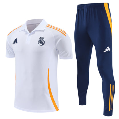 Survêtement Real Madrid Blanc Bleu 2025 – Polo + Pantalon Homme Adidas