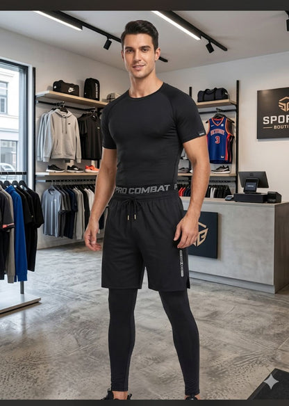 Ensemble Sport Homme 3 Pièces – T-shirt, Short & Legging