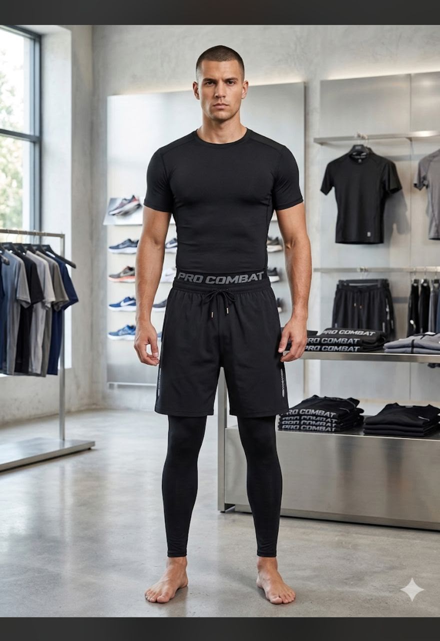 Ensemble Sport Homme 3 Pièces – T-shirt, Short & Legging