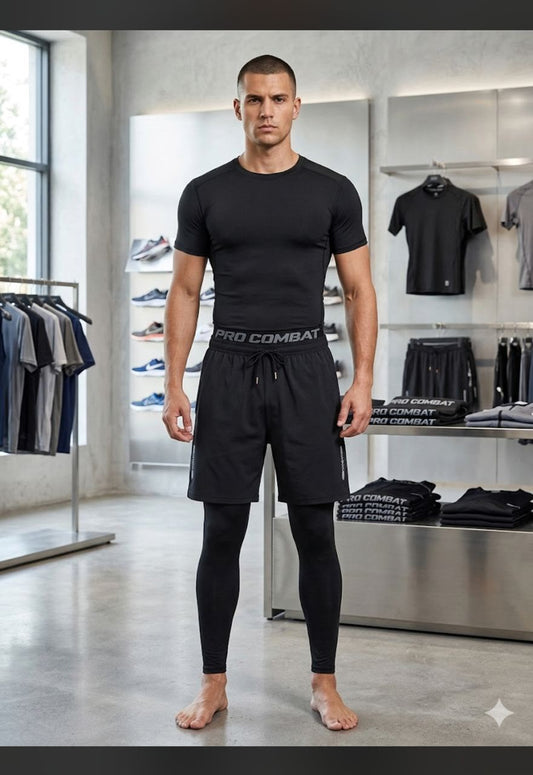 Ensemble Sport Homme 3 Pièces – T-shirt, Short & Legging