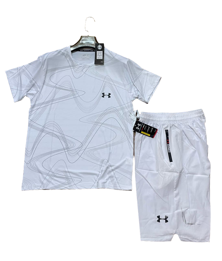 Ensemble de sport homme Under Armour - T-shirt vert + short blanc