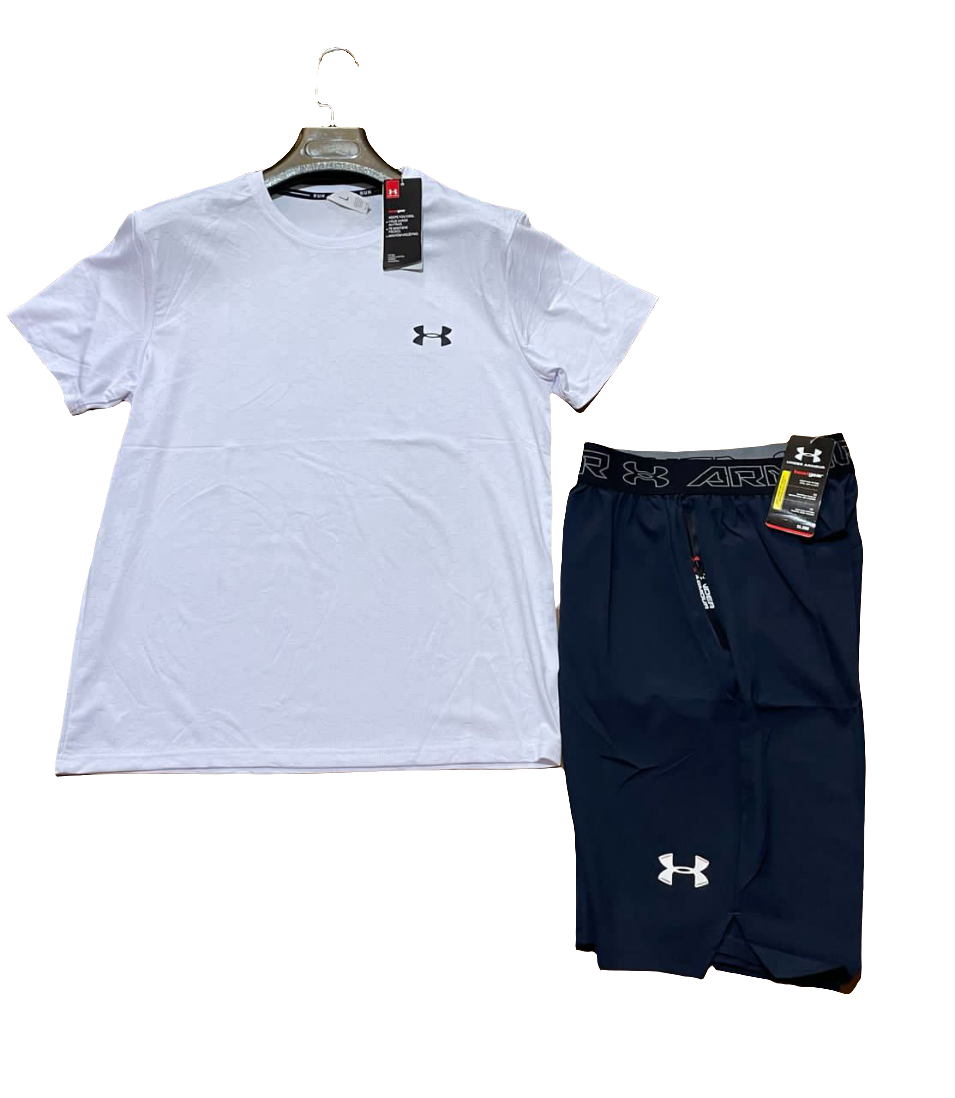 Ensemble de sport homme Under Armour - T-shirt vert + short blanc