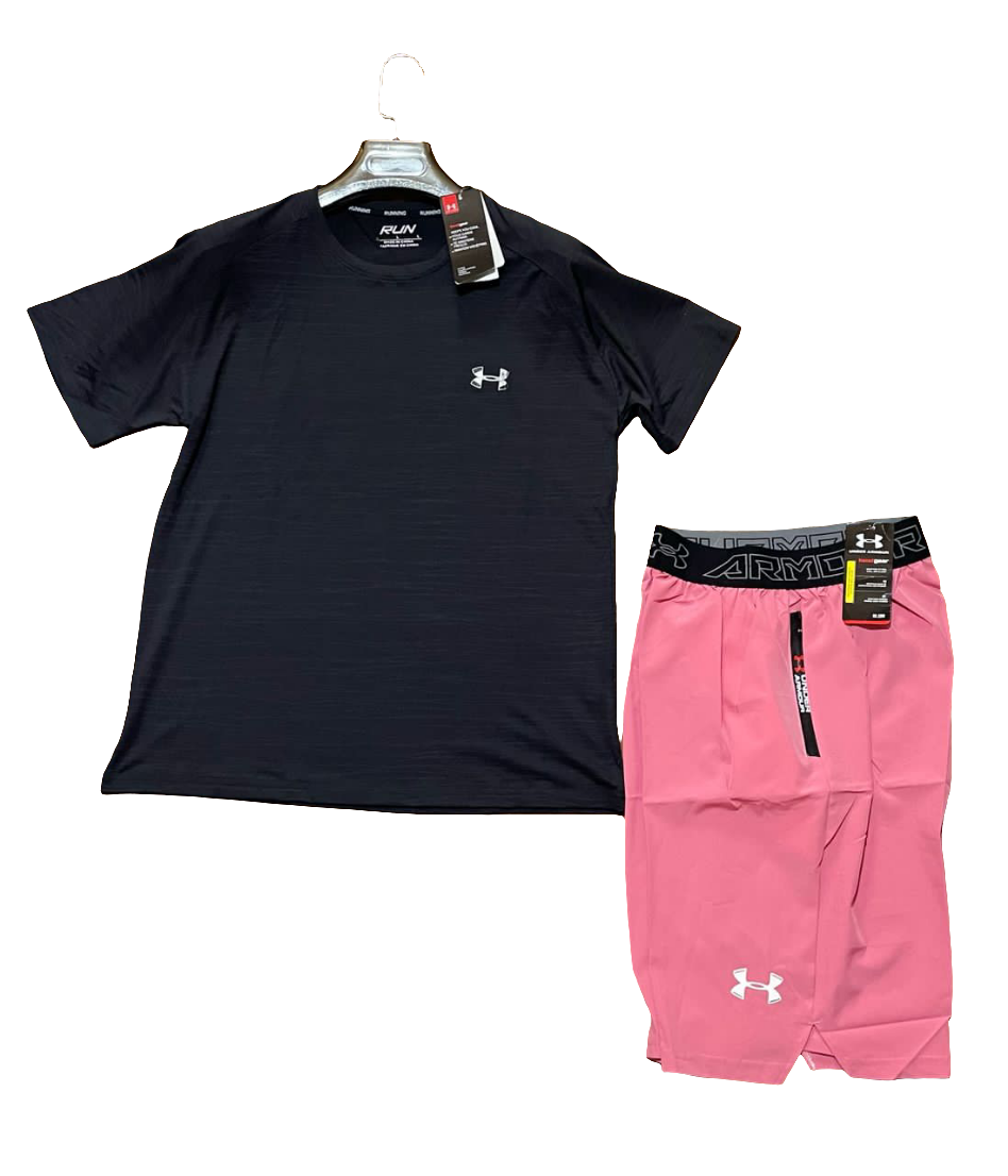 Ensemble de sport homme Under Armour - T-shirt vert + short blanc