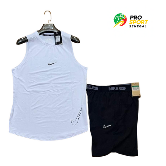 Ensemble Sport Nike Homme – Débardeur Blanc et Short Noir