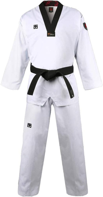 Dobok Taekwondo WT col noir – Ensemble avec ceinture blanche