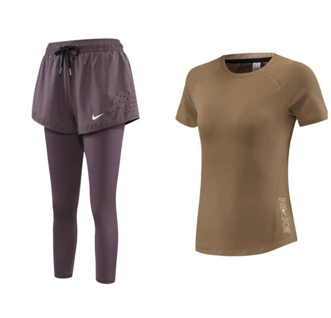 Ensemble de sport femme Nike – Legging, short et t-shirt noir