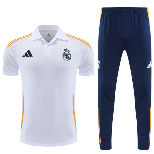 Survêtement Real Madrid Blanc Bleu 2025 – Polo + Pantalon Homme Adidas