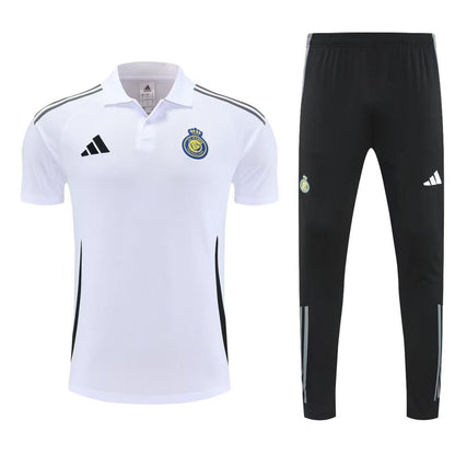 Survêtement Al Nassr Blanc Noir 2025 – Polo + Pantalon Homme Adidas