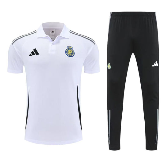 Survêtement Al Nassr Blanc Noir 2025 – Polo + Pantalon Homme Adidas